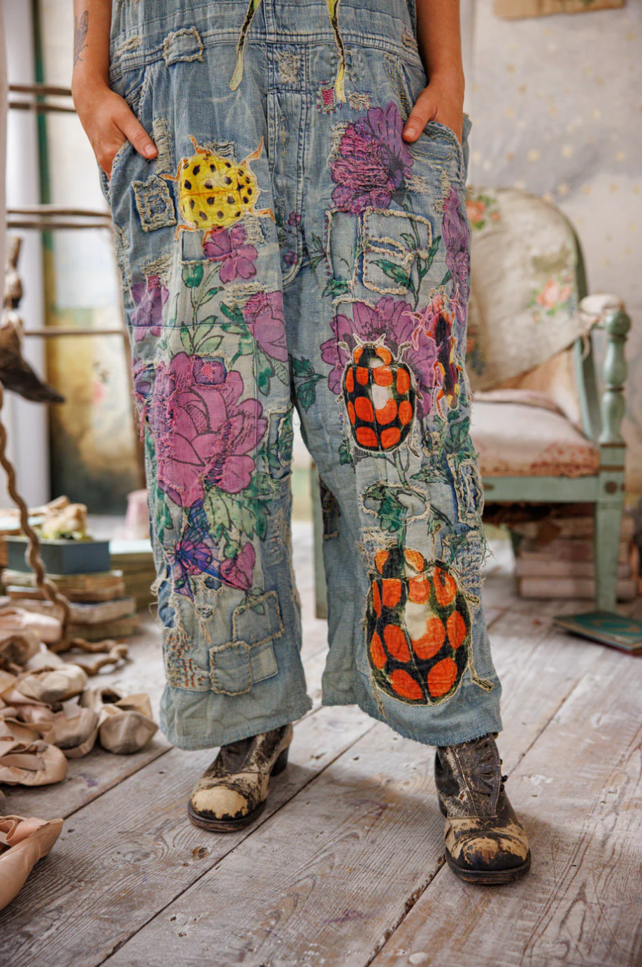 Benjamin Wide Leg Overalls in Washed Indigo