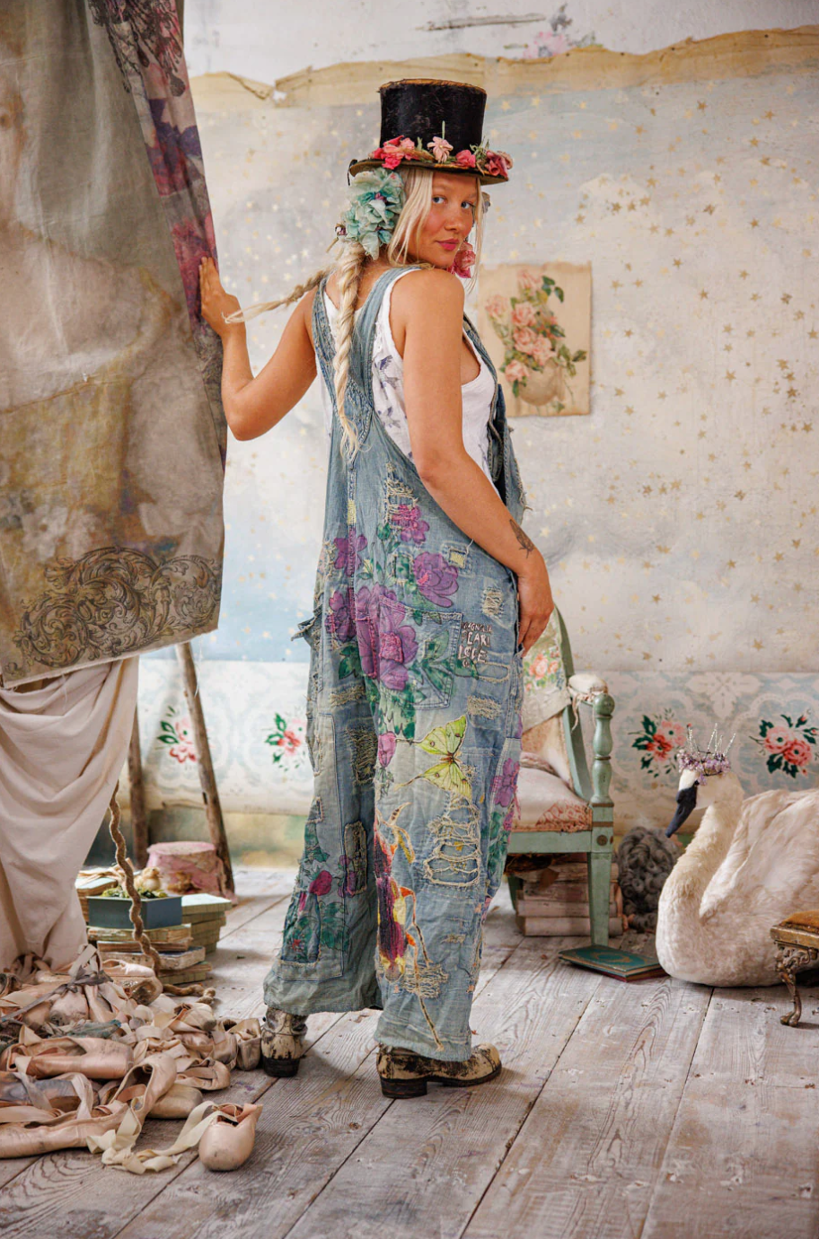 Benjamin Wide Leg Overalls in Washed Indigo
