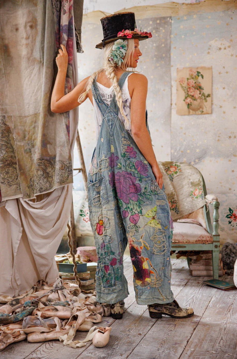 Benjamin Wide Leg Overalls in Washed Indigo