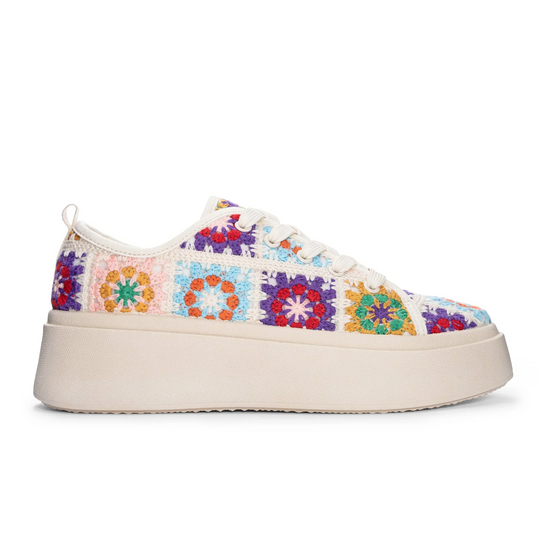 Rambling Crochet Sneaker in Cream Multi