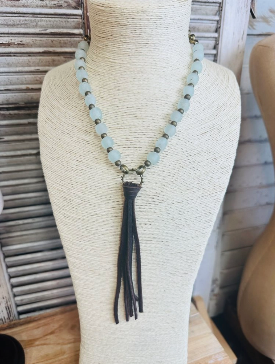 Aqua Sea Glass Tassel Necklace