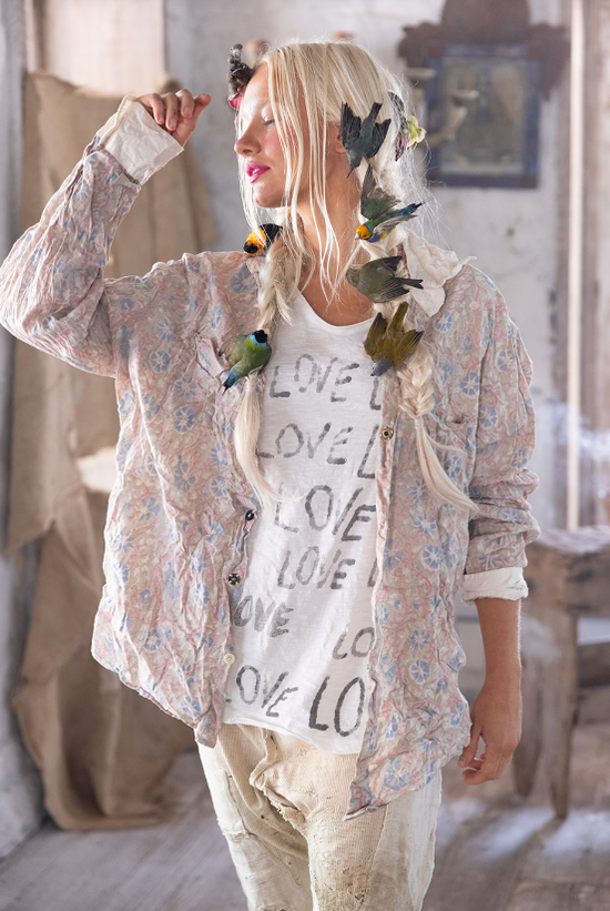 Magnolia Pearl Poplin Collar Boyfriend Shirt in Floraison