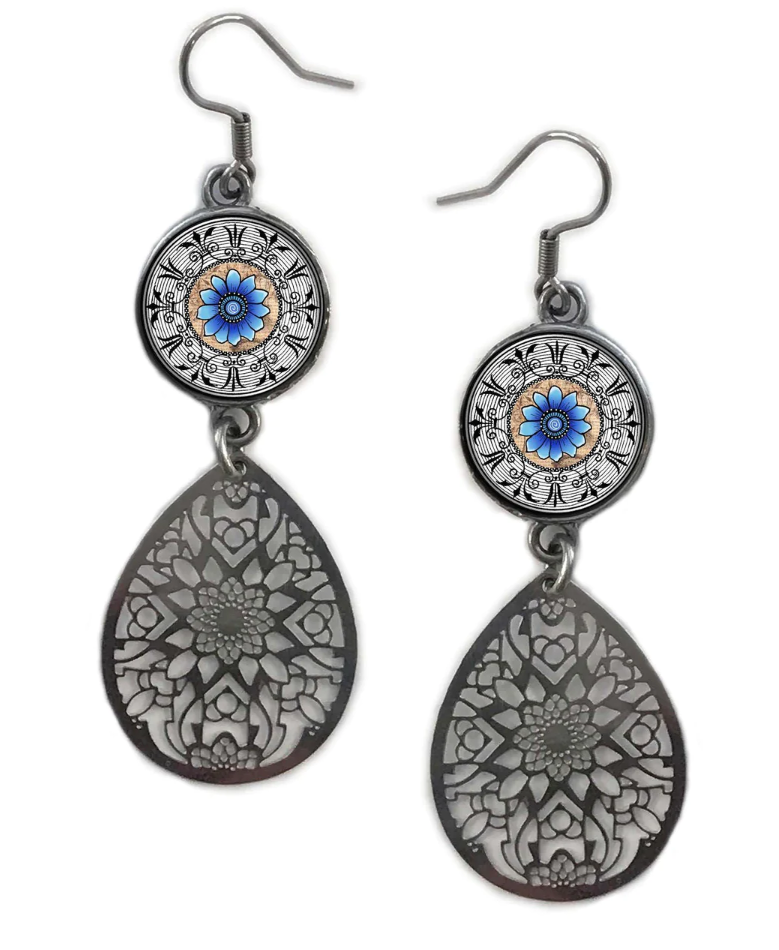 Royal Blue Mandala Filigree Earrings - SpiritedBoutiques Boho Hippie Boutique Style Earrings, Spirit Lala