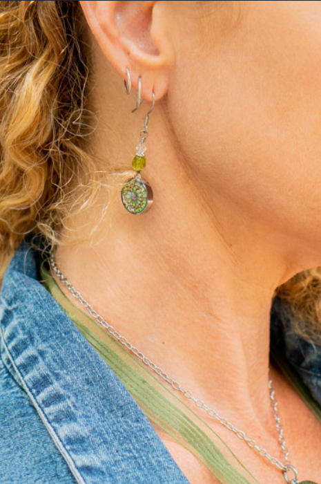 Green & Brown Flower Beaded Earrings - SpiritedBoutiques Boho Hippie Boutique Style Earrings, Spirit Lala