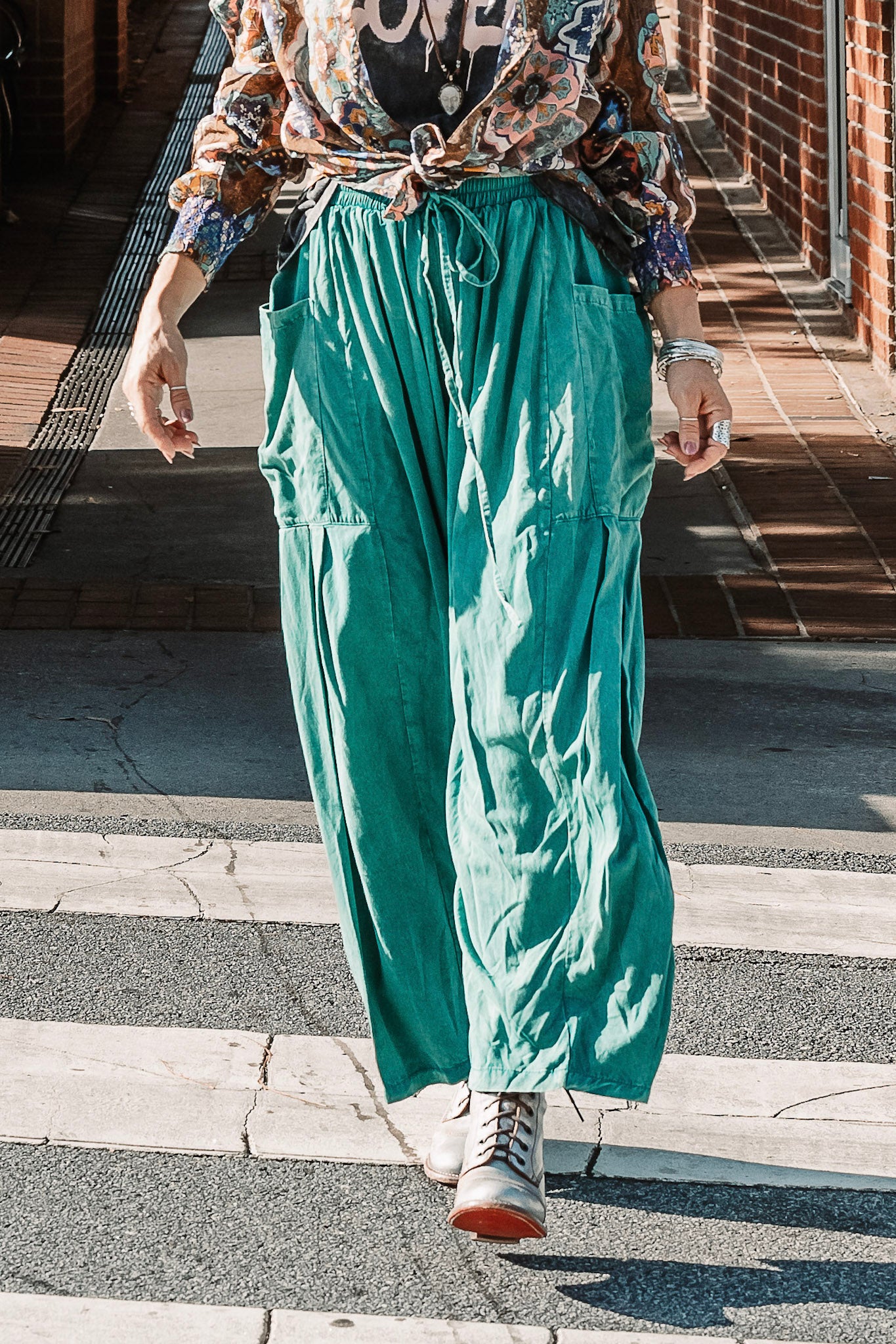 Kimmy Wide Pants in Green - SpiritedBoutiques Boho Hippie Boutique Style Pants, Oli & Hali