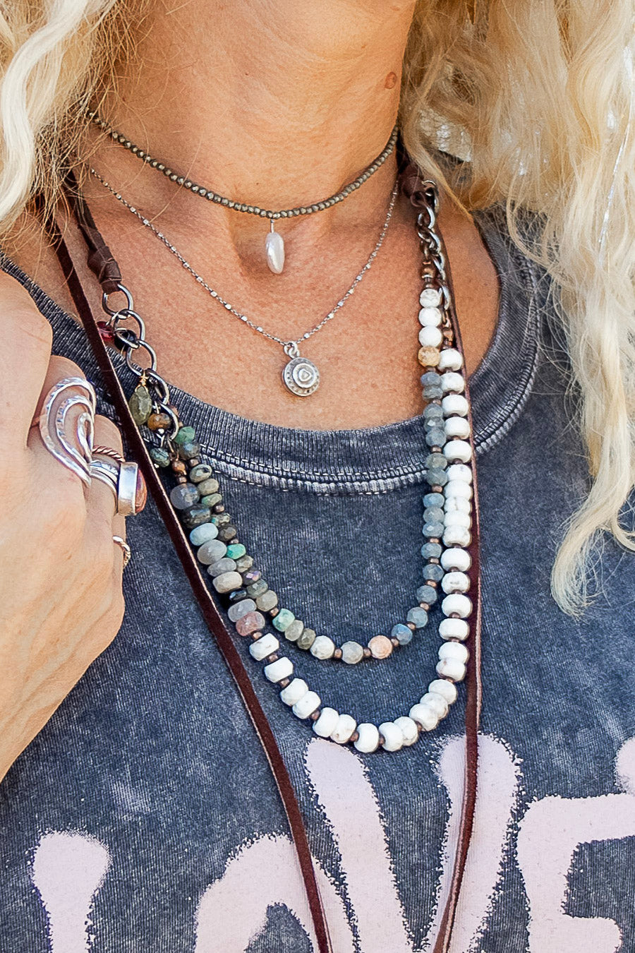 The Terry Howlite Layering Necklace - SpiritedBoutiques Boho Hippie Boutique Style Necklace, Carol Sue