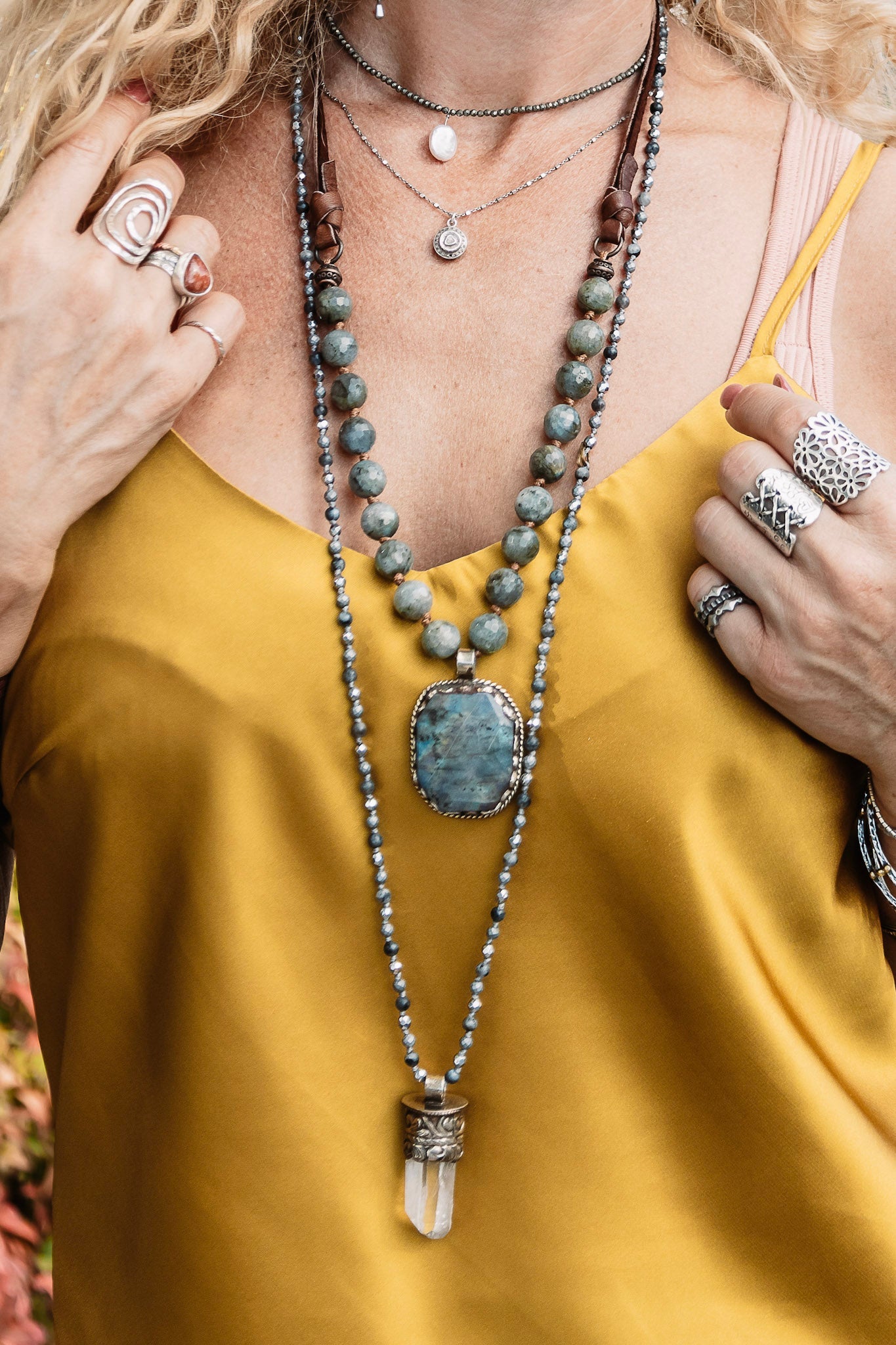 Knotty Gemstone Necklace in Quartz - SpiritedBoutiques Boho Hippie Boutique Style Necklace, Carol Sue