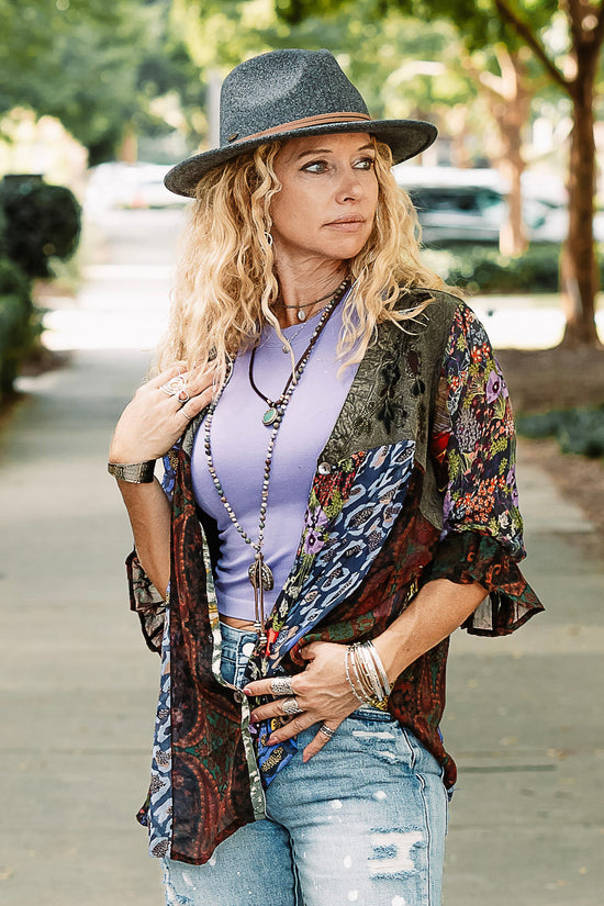 The Rhegan V-Neck Top in Gravel - SpiritedBoutiques Boho Hippie Boutique Style Top, Young Threads