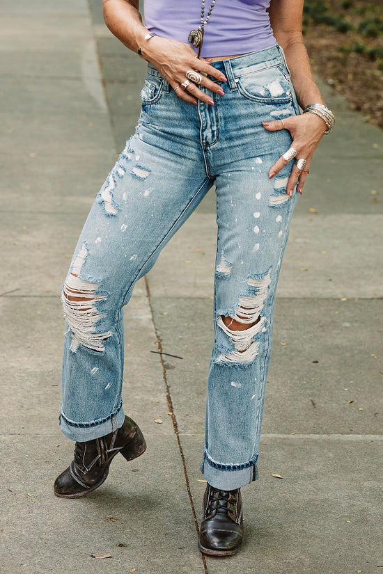In Distress Vintage Jeans in Medium Wash - SpiritedBoutiques Boho Hippie Boutique Style Jeans, Petra153