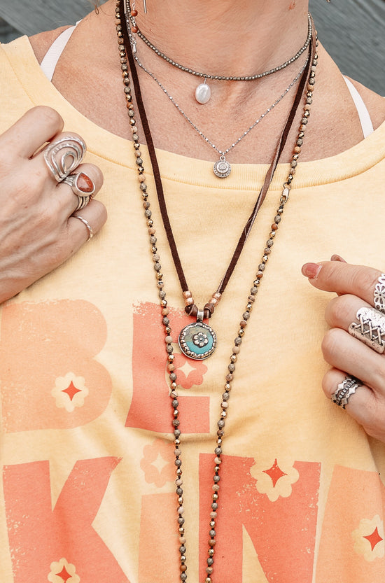 Cassie Turquoise Leather Necklace - SpiritedBoutiques Boho Hippie Boutique Style Necklace, Carol Sue