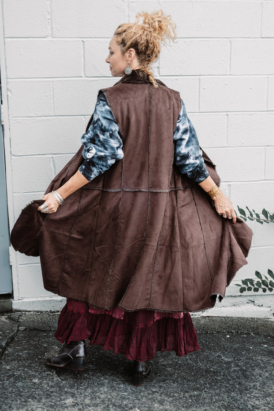 The Sandra Suede Wrap Jacket in Dark Brown - SpiritedBoutiques Boho Hippie Boutique Style Jacket, BIZ