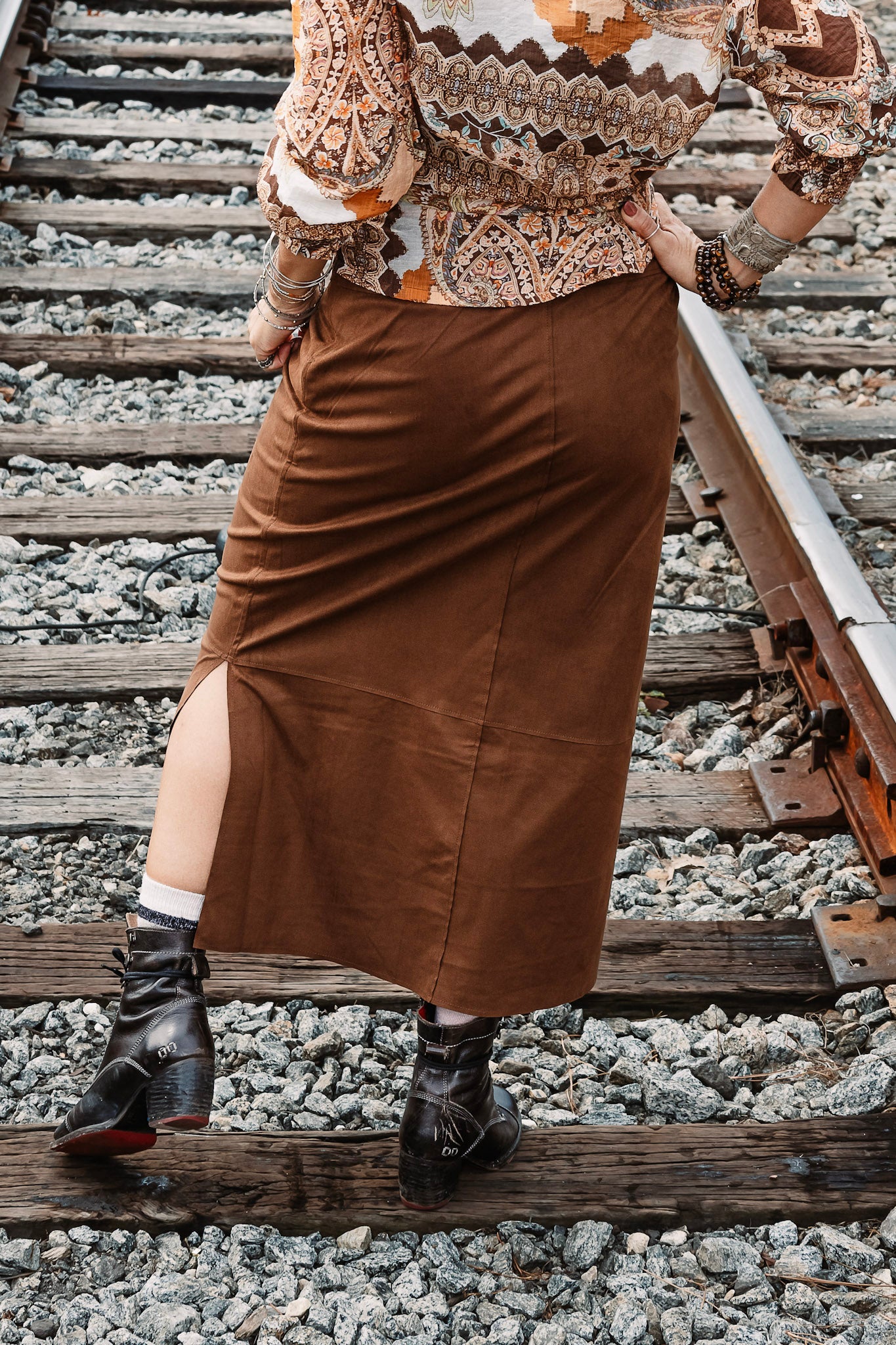 The Amelia Straight Skirt in Coffee - SpiritedBoutiques Boho Hippie Boutique Style Skirt, BIZ