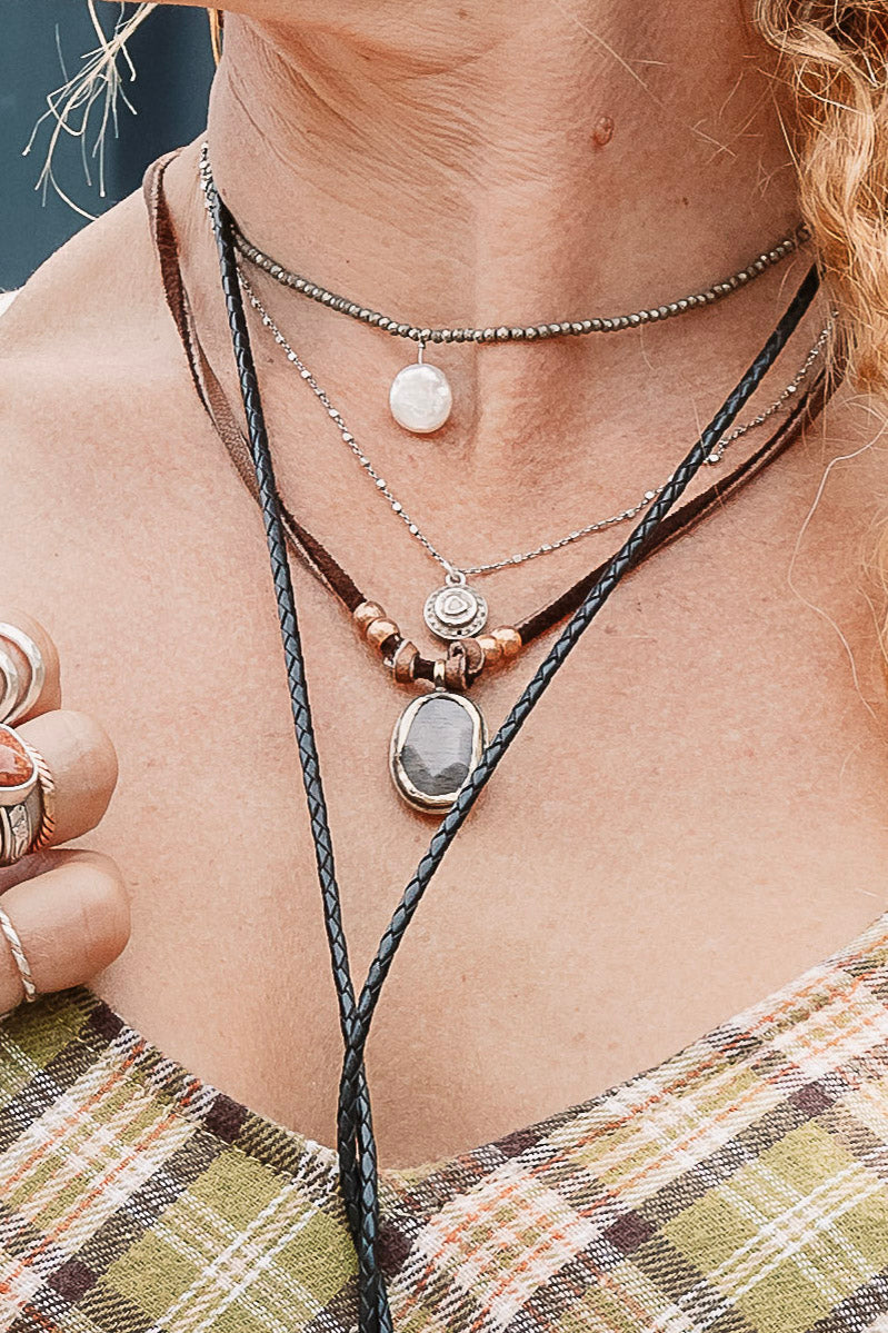 Cassie Pink Quartz Leather Necklace - SpiritedBoutiques Boho Hippie Boutique Style Necklace, Carol Sue