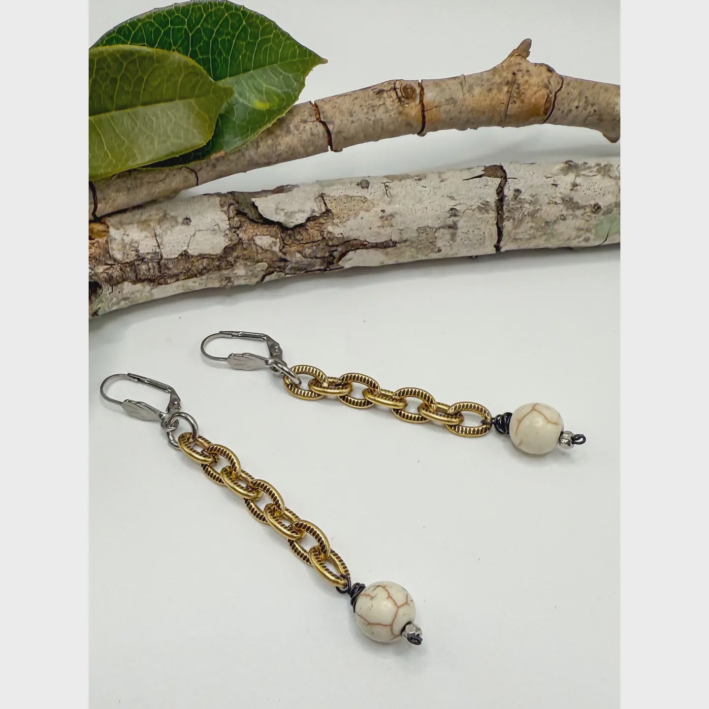 Spirit Lala Vintage Coin: Howlite & Brass Drop Earrings