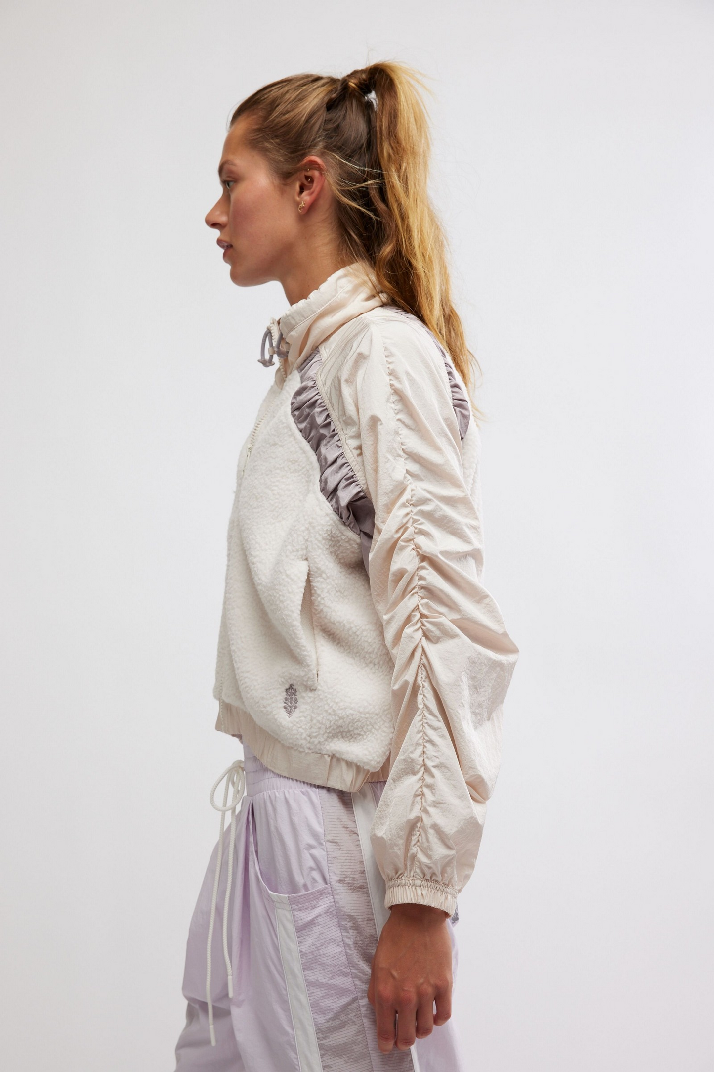 Free People - Amelia Zip Up Fleece in Bleached Clay/Oyster