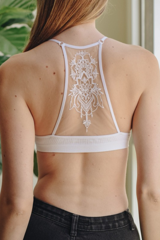 Angeline Embroidery Bralette in White - SpiritedBoutiques Boho Hippie Boutique Style Bralettes, Leto