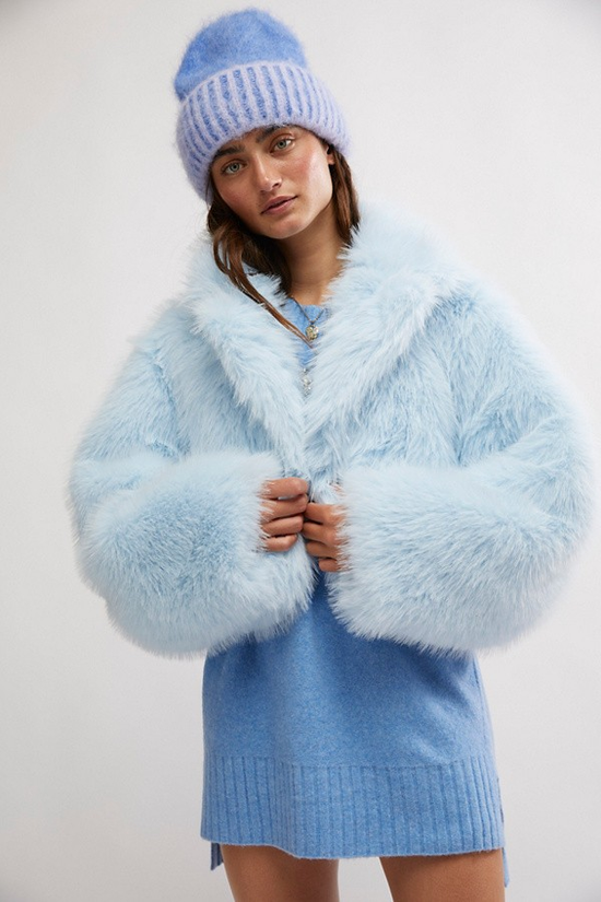 Free People - Paris Cropped Fur Coat in Ice Water