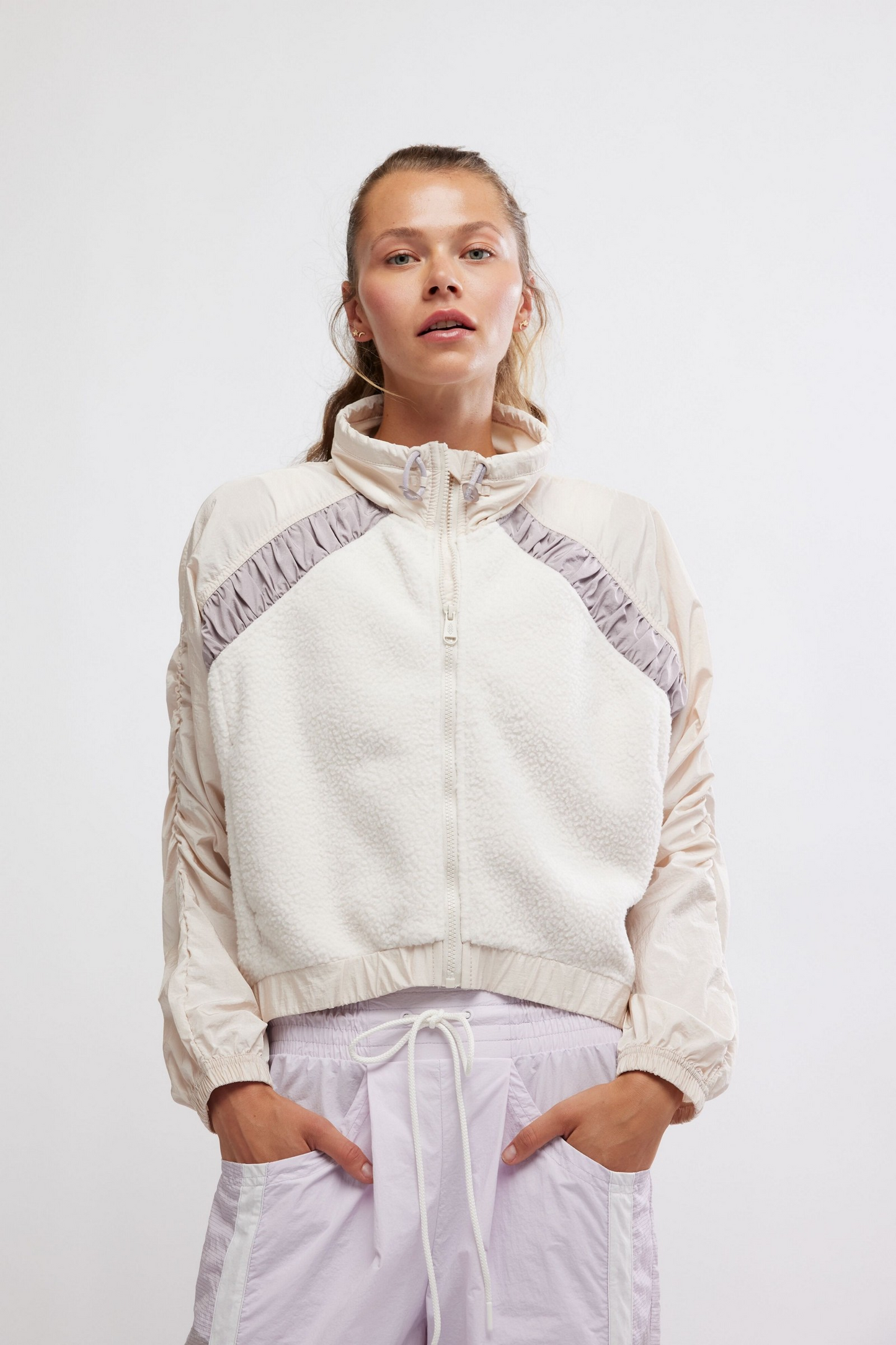 Free People - Amelia Zip Up Fleece in Bleached Clay/Oyster