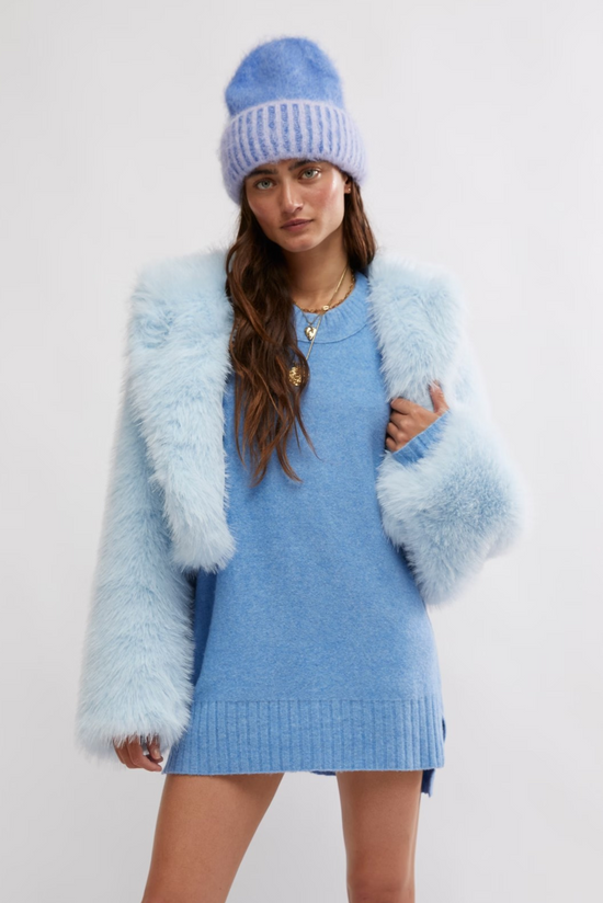 Free People - Paris Cropped Fur Coat in Ice Water