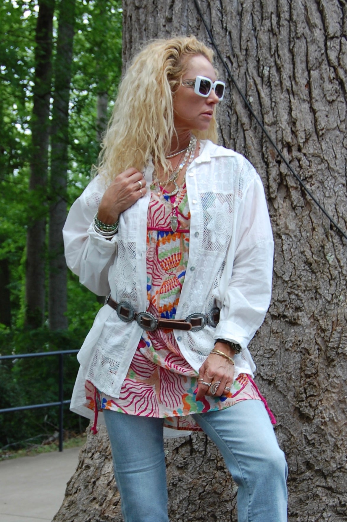 Cassie Crochet Button Up in White