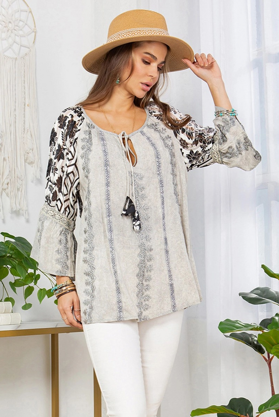 Embracing Western Spirit Top in Grey