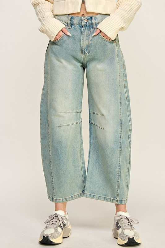 Mandi Mid Rise Barrel Jeans in Denim