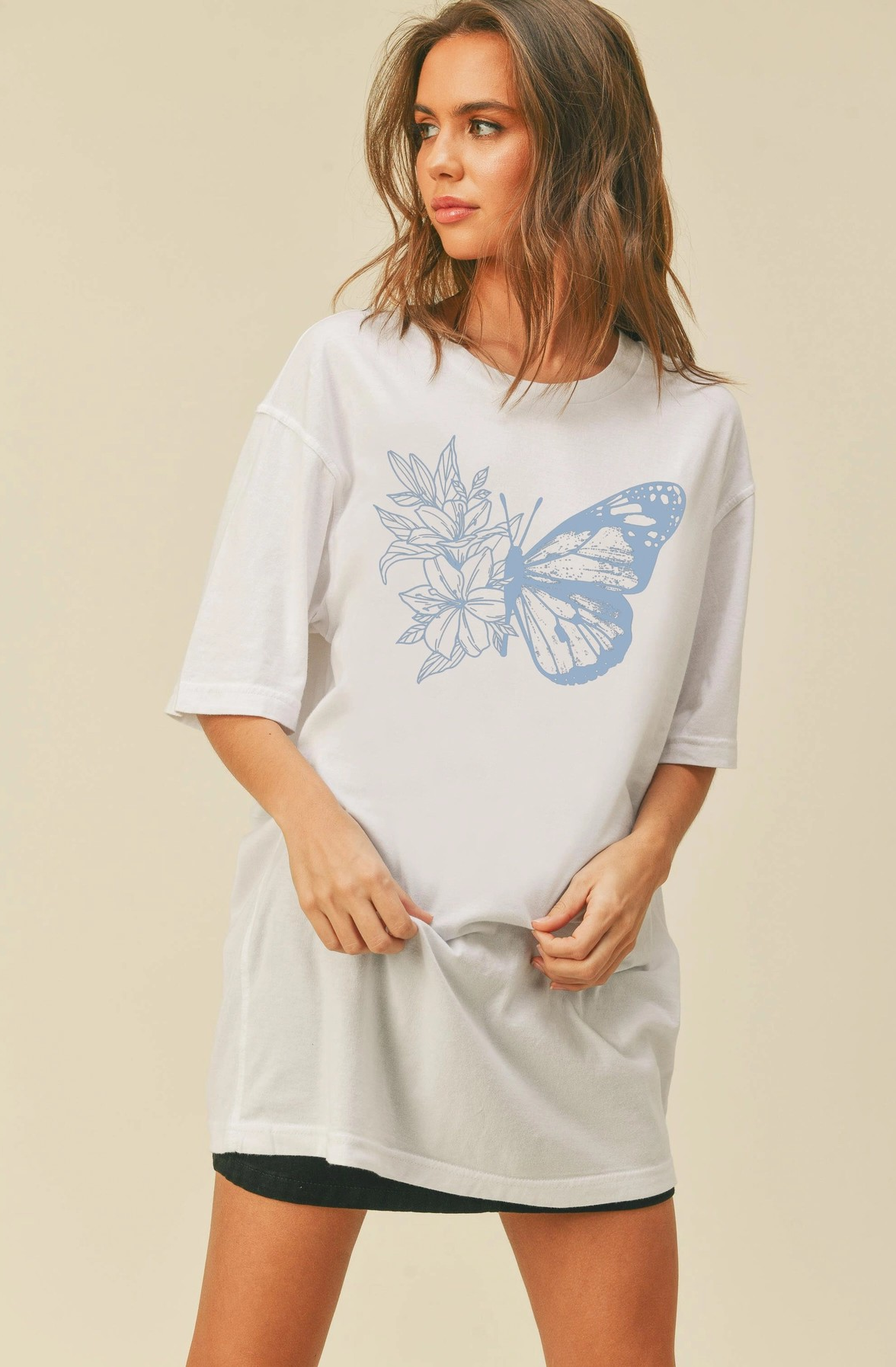 Butterfly Flower Graphic Tee in White