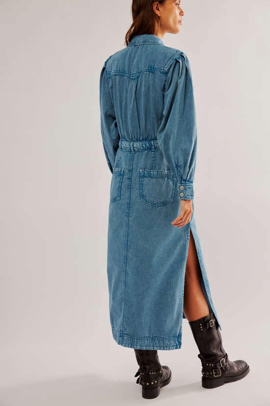 Final Sale Mad Love Denim Midi Dress in Skyfall