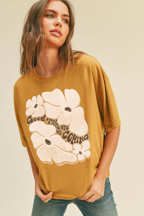 Final Sale Good Things Are Coming Graphic Tee in Dried Tobacco