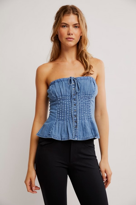 Denim Wink Wink Tube Top in Medium Wash