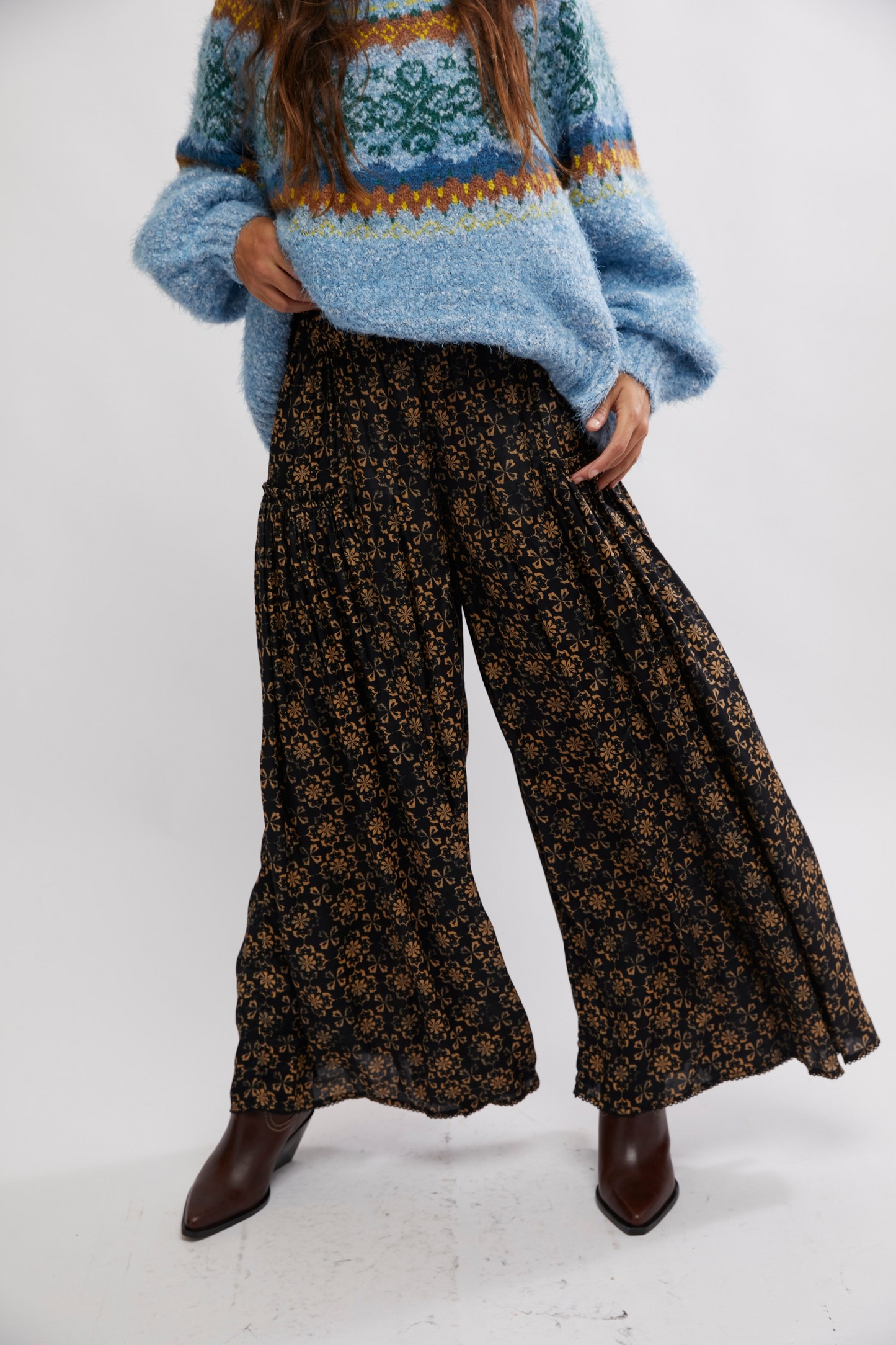 Free People - So Charming Wide Leg Pants in Black Combo - Tuscany