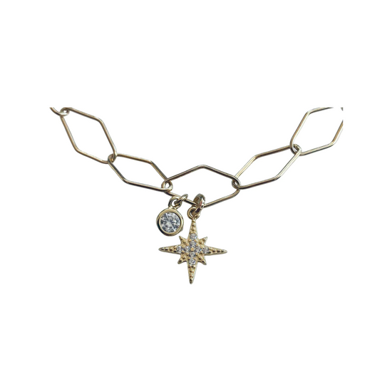 The Simple Diamond Star Charm Bracelet in Gold - SpiritedBoutiques Boho Hippie Boutique Style Bracelet, Modern Opus