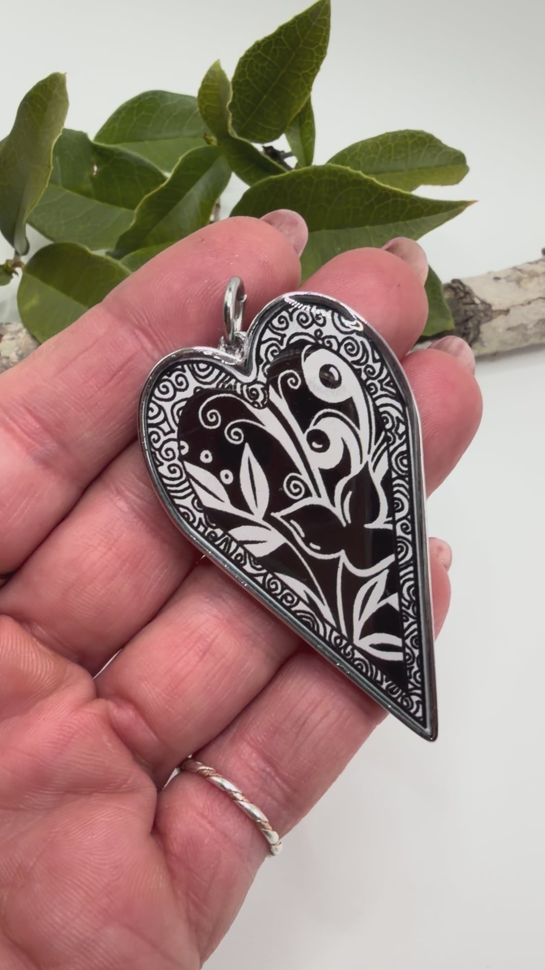 Spirit Lala: Large Black Flower Heart Pendant Necklace