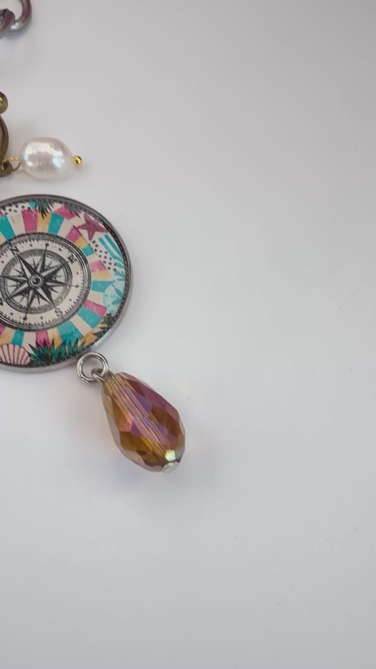 Spirit Lala: Nautical Compass Pendant Toggle Clasp Crystal Chain Necklace