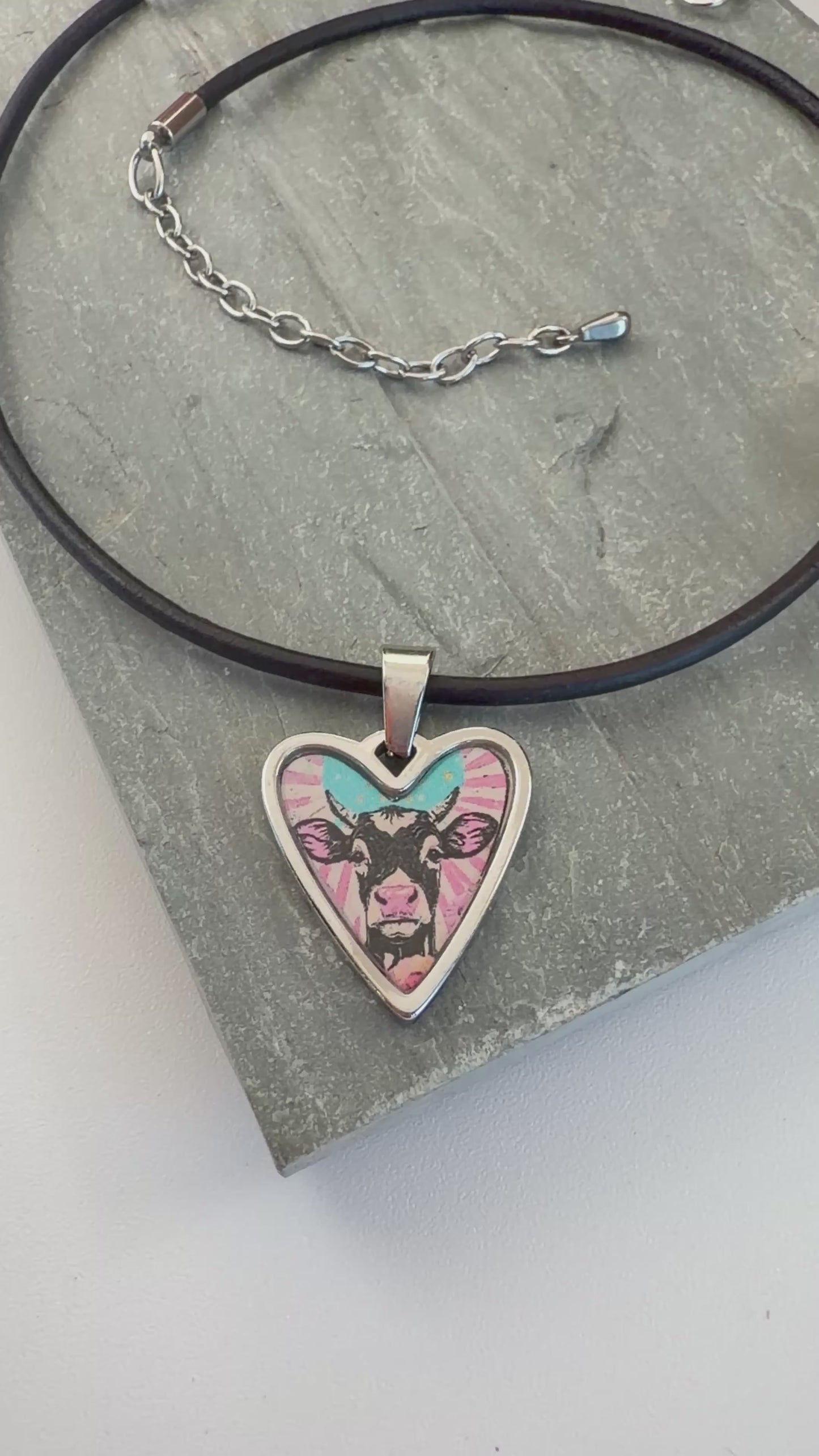 Spirit Lala: Cow Pop Art Heart Choker Leather Necklace