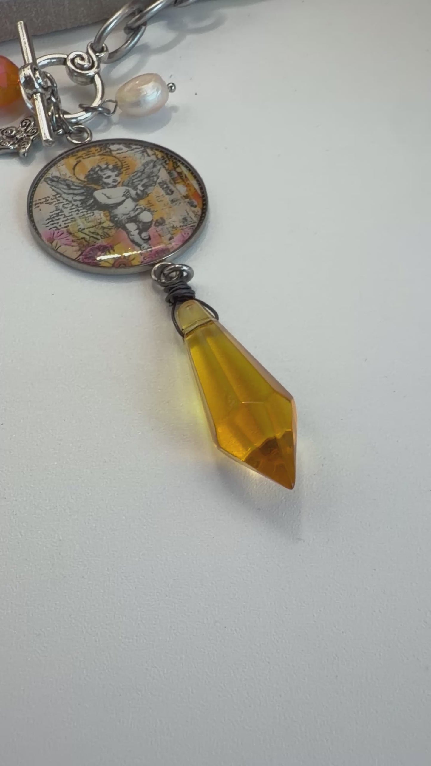 Spirit Lala: Angel Pop Art Pendant Toggle Clasp Crystal Chain Necklace