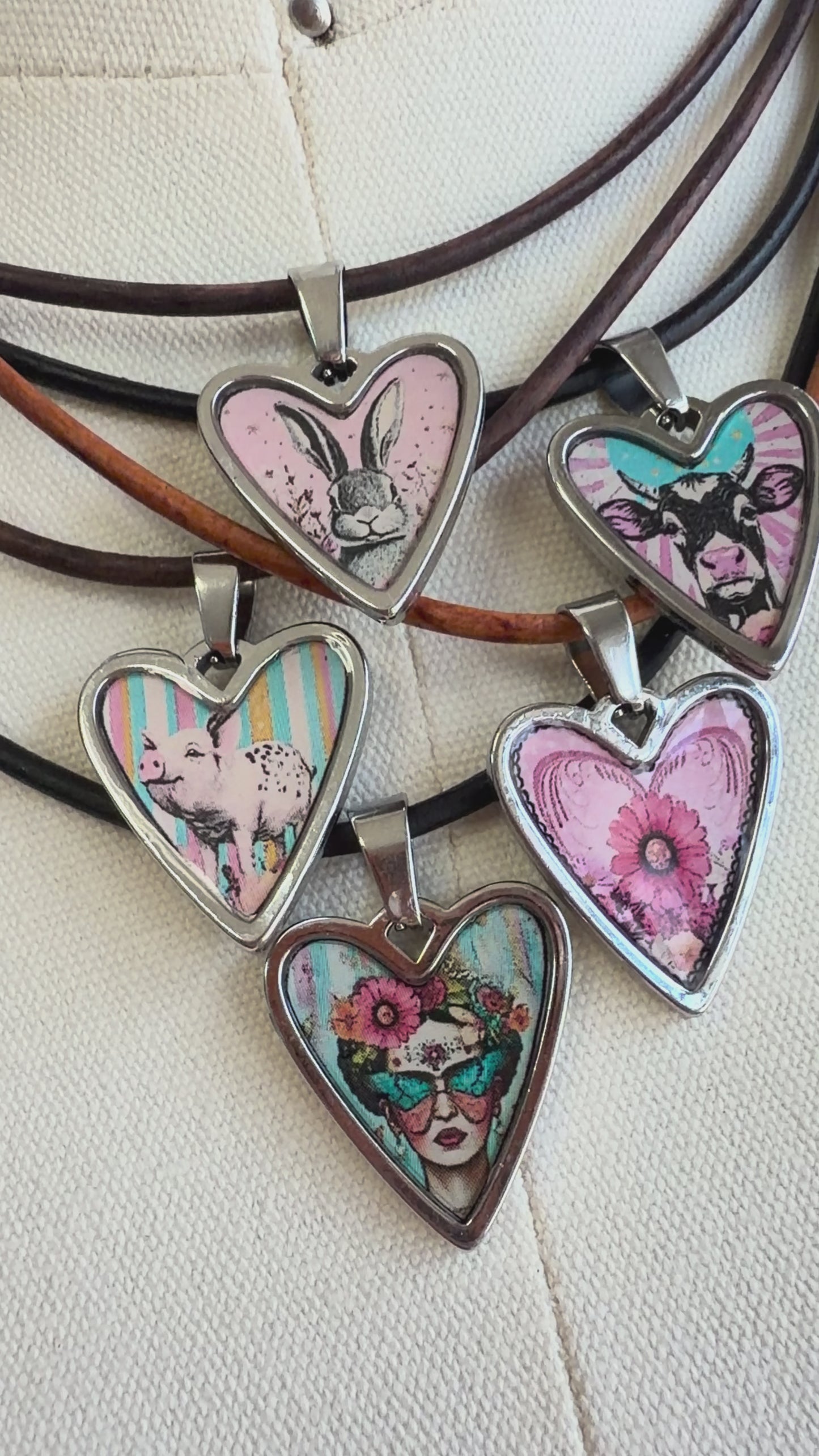 Spirit Lala: Pig Pop Art Heart Choker Leather Necklace