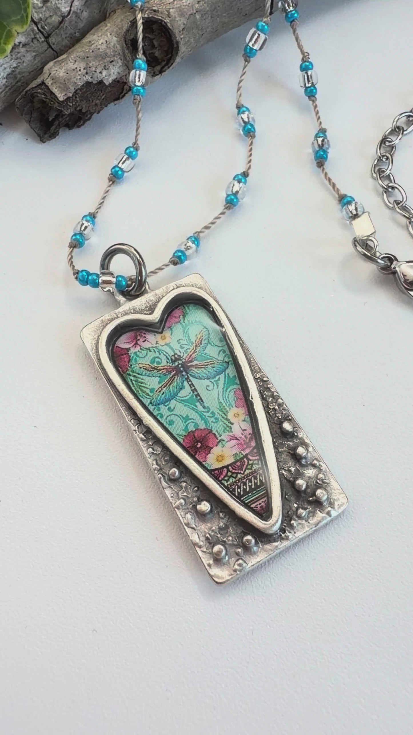 Spirit Lala: Rectangle Blue Dragonfly Crochet Necklace