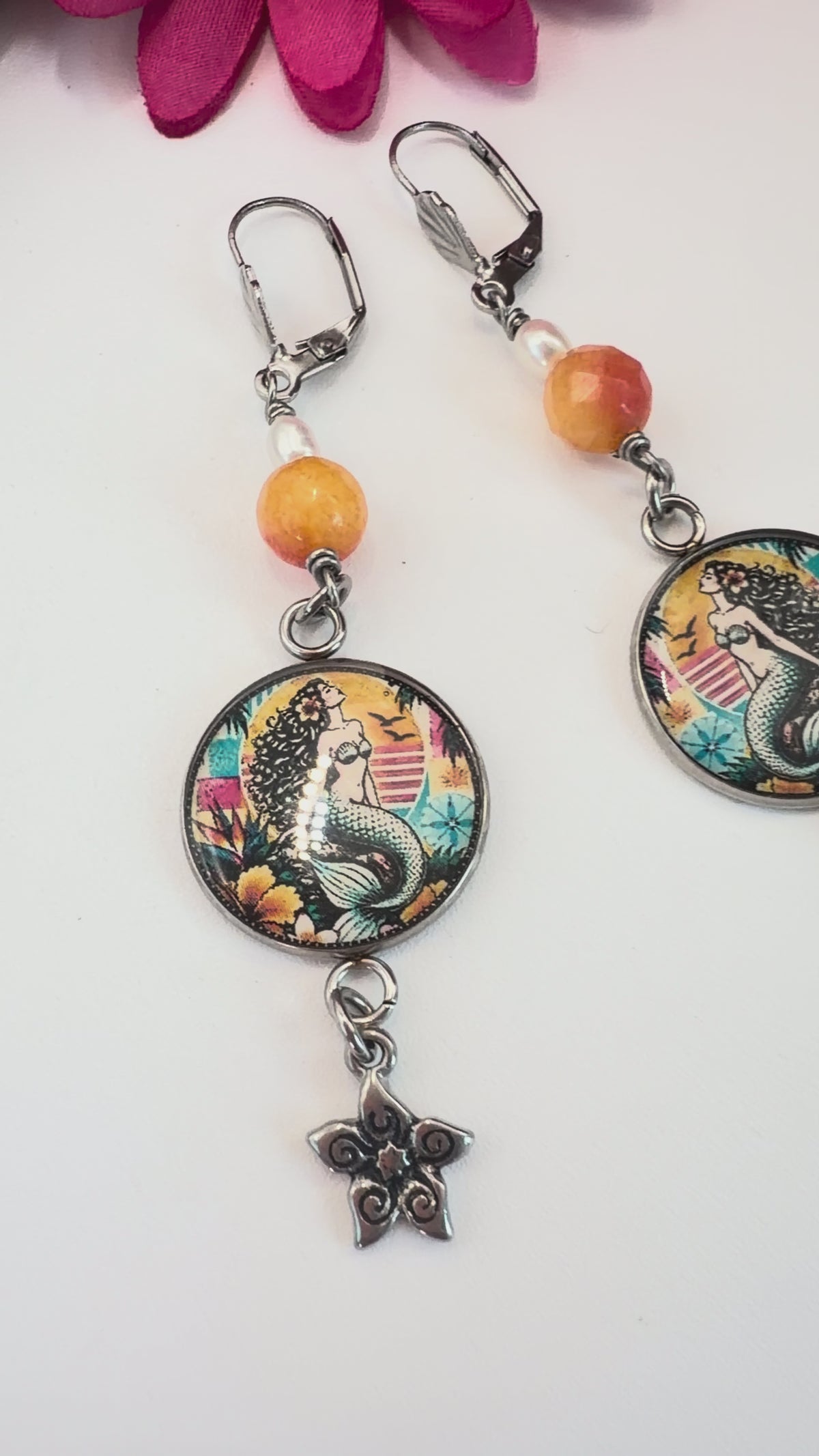 Spirit Lala: Pop Art Hummingbird Circle Bead Drop Earrings