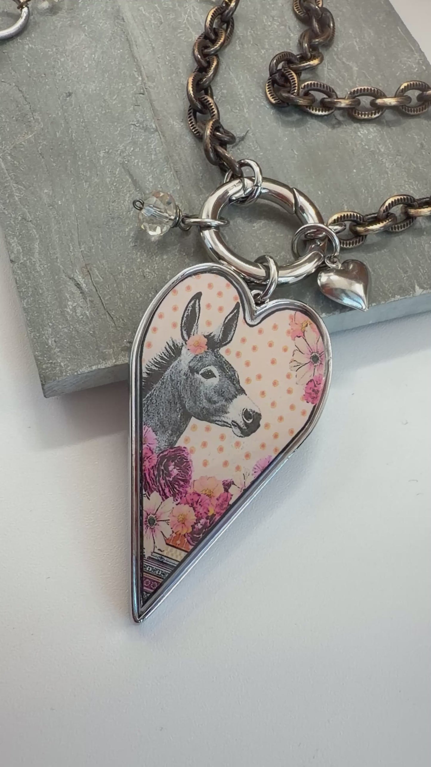 Spirit Lala: Donkey Pop Art Heart Open Circle Crystal Chain Necklace
