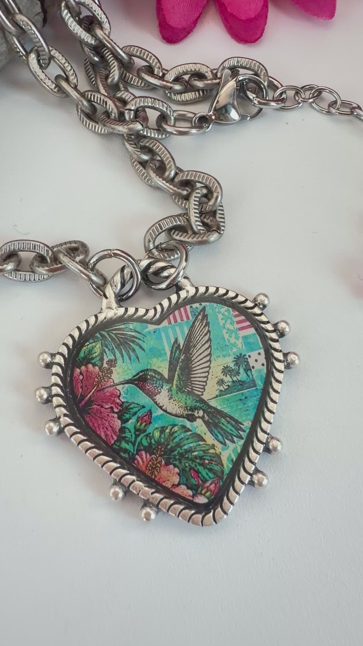 Spirit Lala: Pop Art Hummingbird Heart Organic Necklace