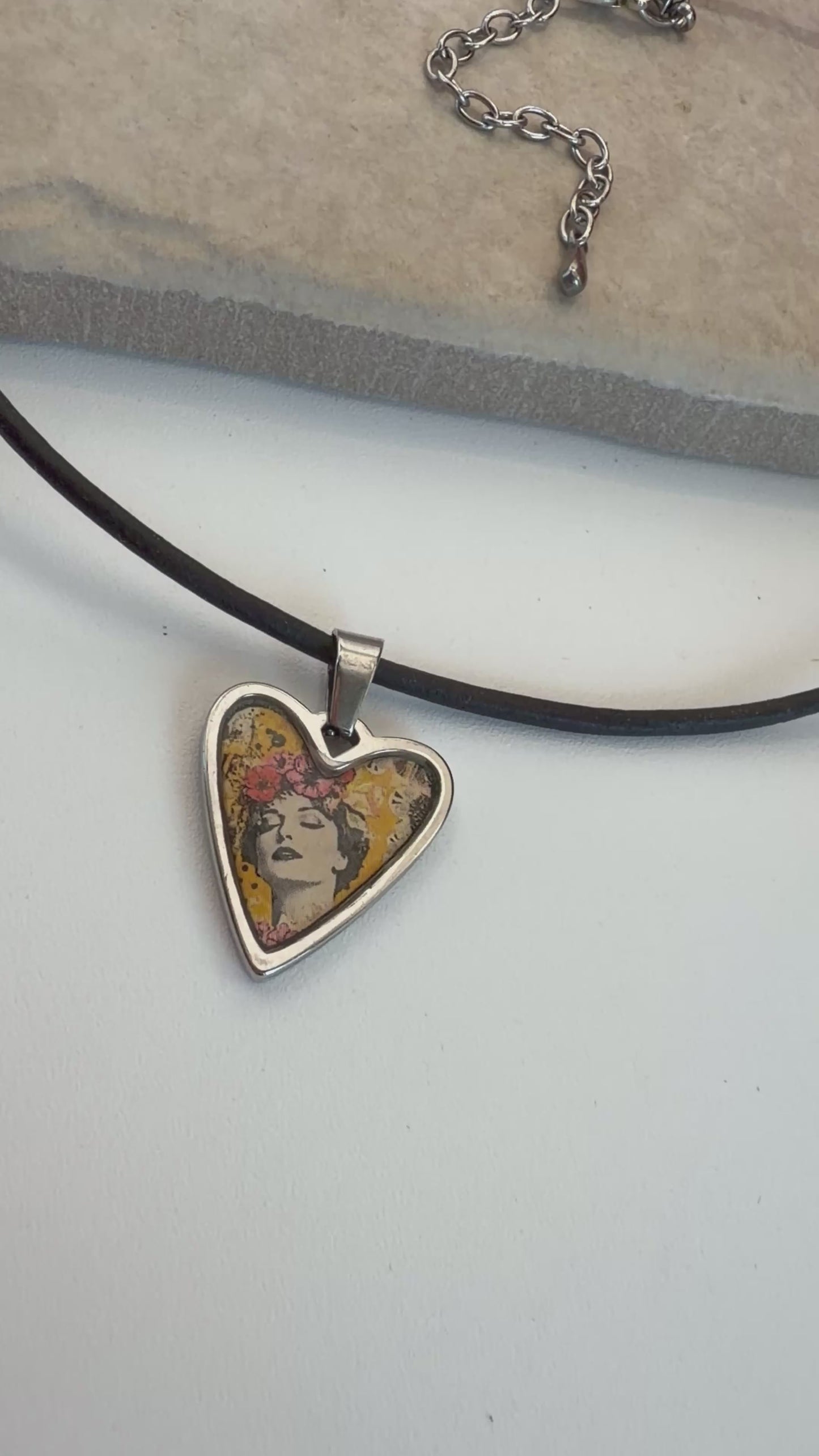 Spirit Lala: Woman Pop Art Heart Choker Leather Necklace