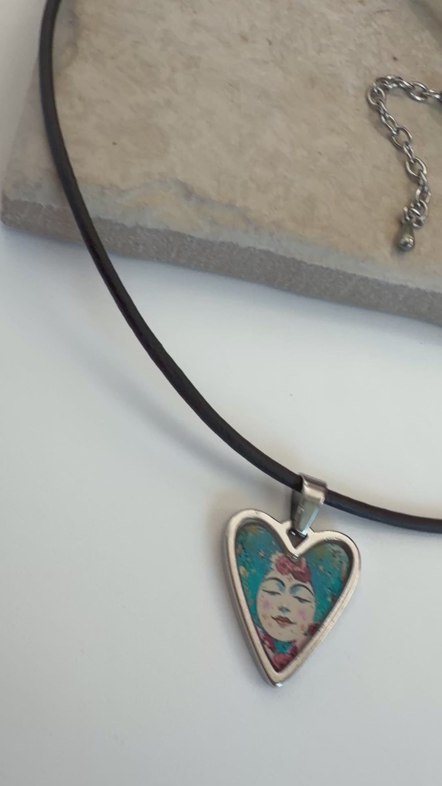 Spirit Lala: Moon Face Pop Art Heart Choker Leather Necklace