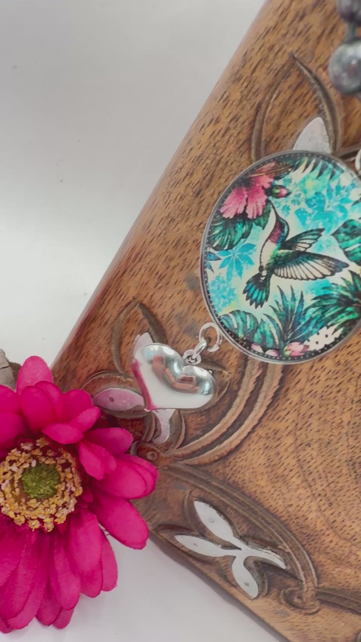 Spirit Lala: Large Pop Art Hummingbird Circle Charm Pendant Necklace