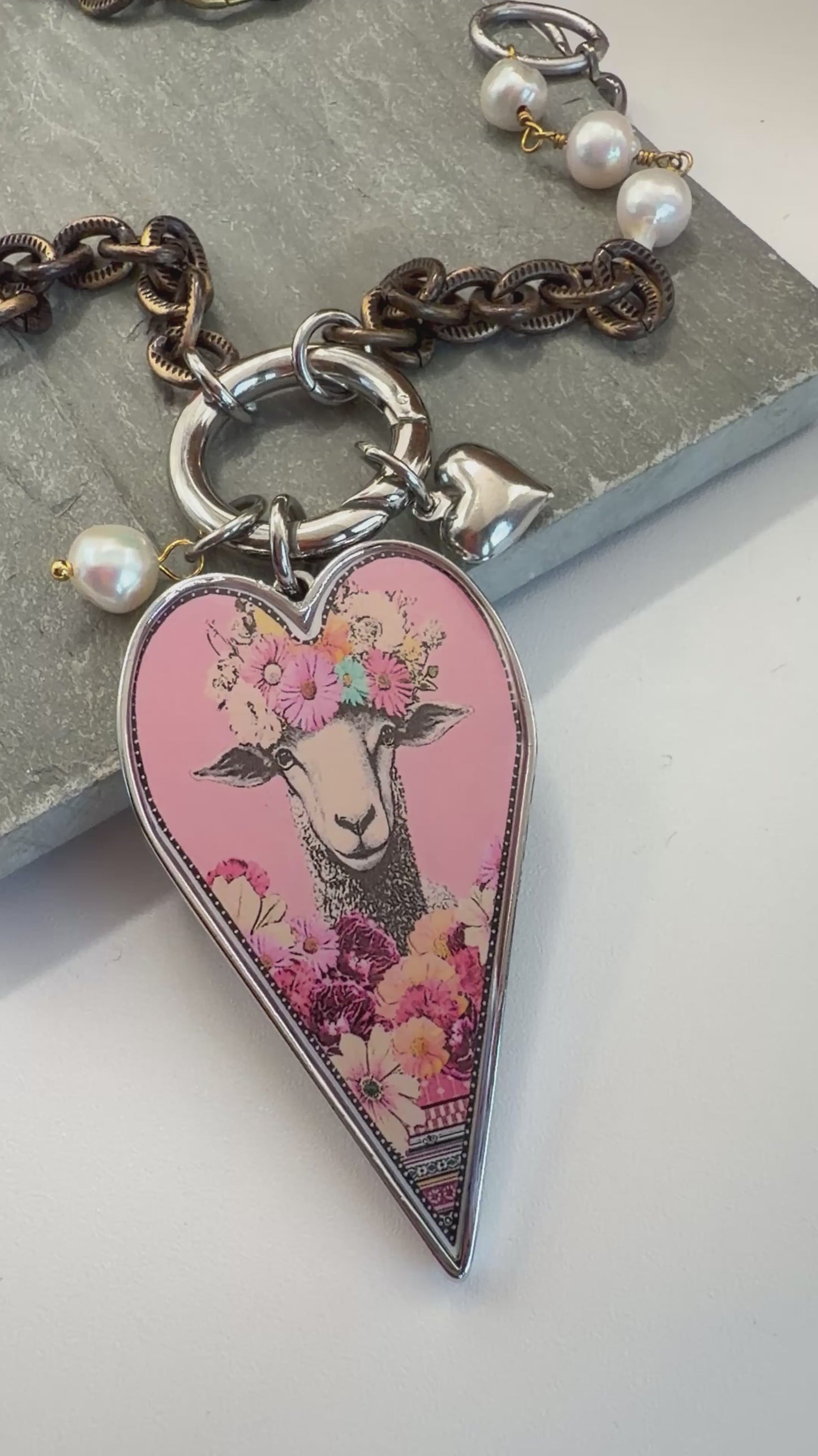 Spirit Lala: Sheep Pop Art Heart Open Circle Crystal Chain Necklace