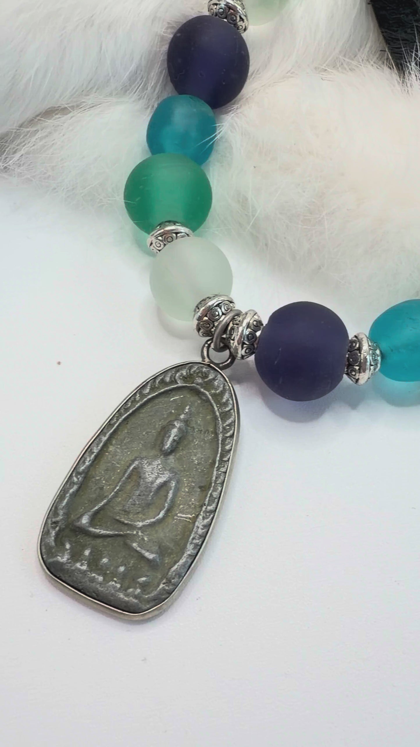 Spirit Lala Vintage Coin: Zen Buddha Sea Glass Necklace