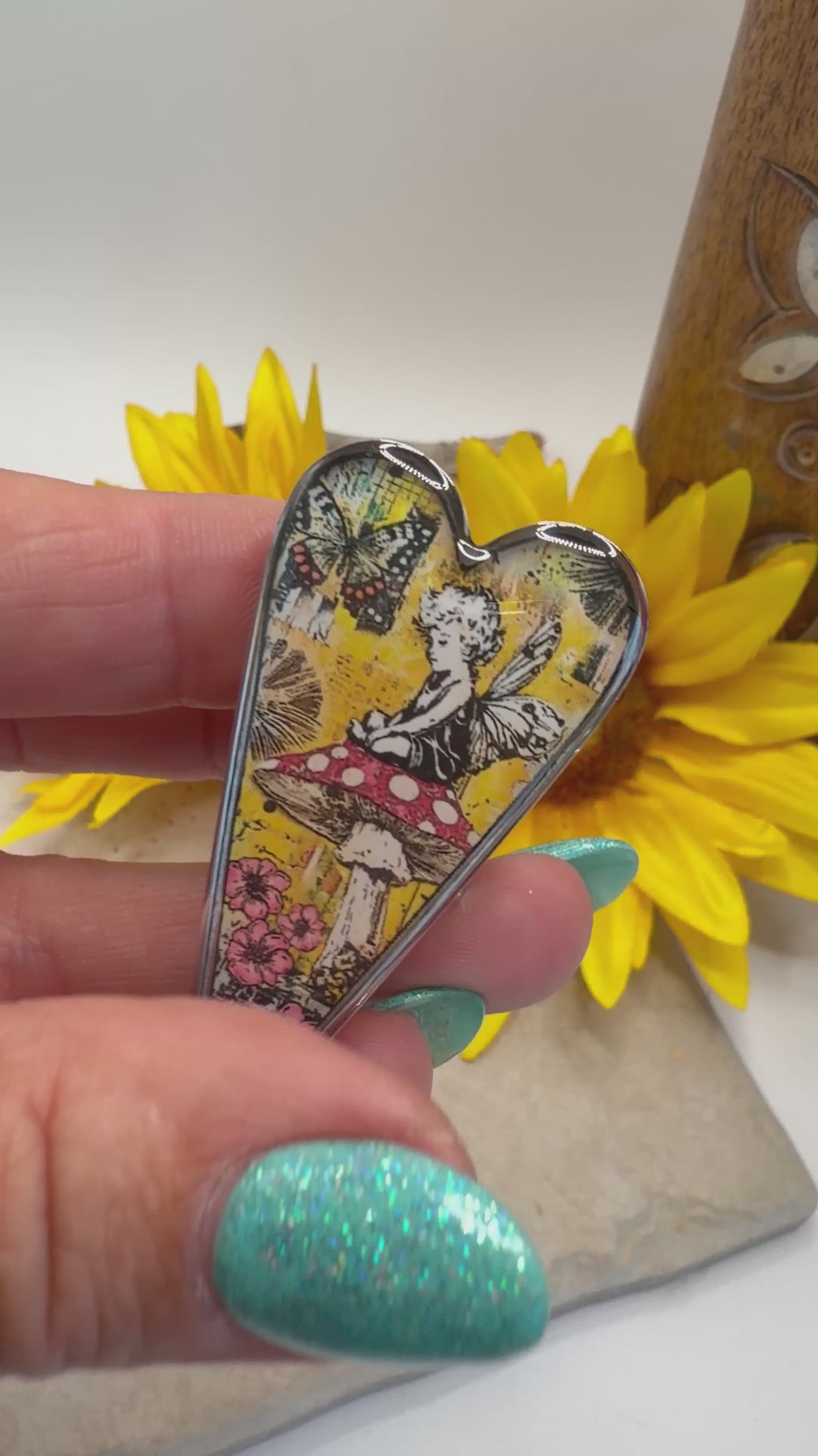 Spirit Lala: Large Mushroom Angel Pop Art Heart Adjustable Ring