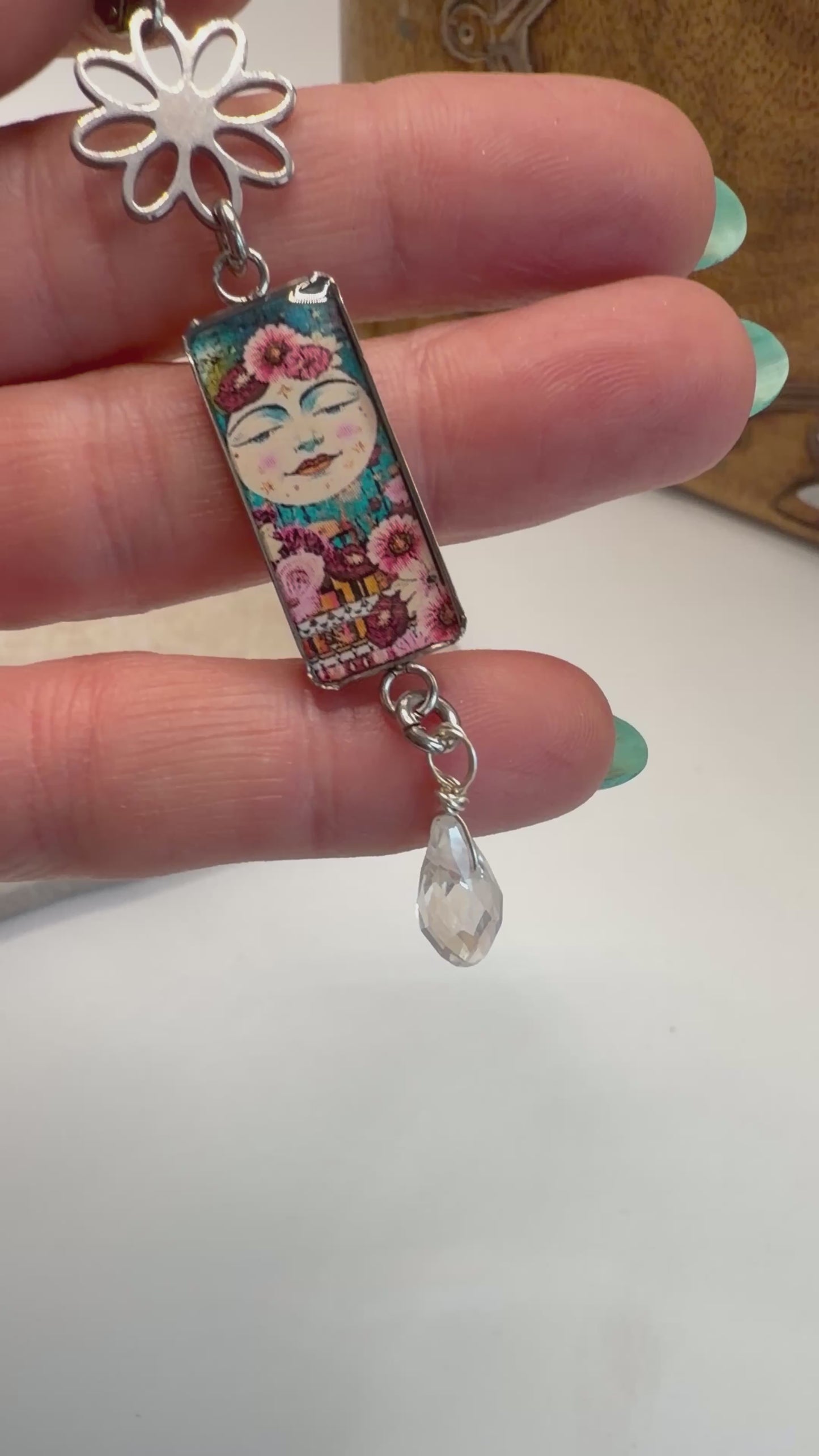 Spirit Lala: Moon Face Pop Art Rectangle Charm Earrings