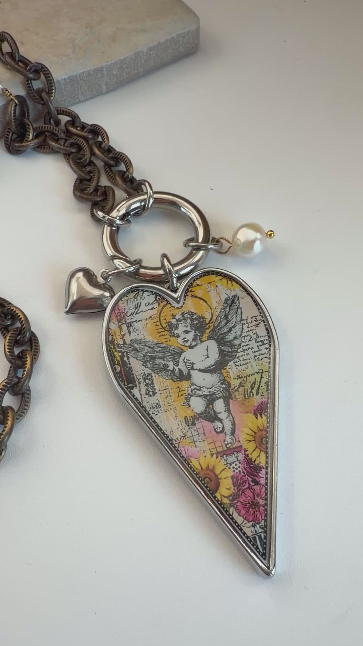Spirit Lala: Angel Pop Art Heart Open Circle Crystal Chain Necklace