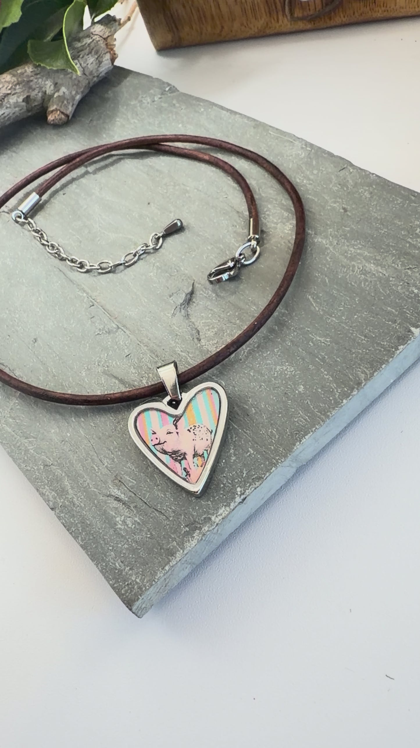 Spirit Lala: Pig Pop Art Heart Choker Leather Necklace